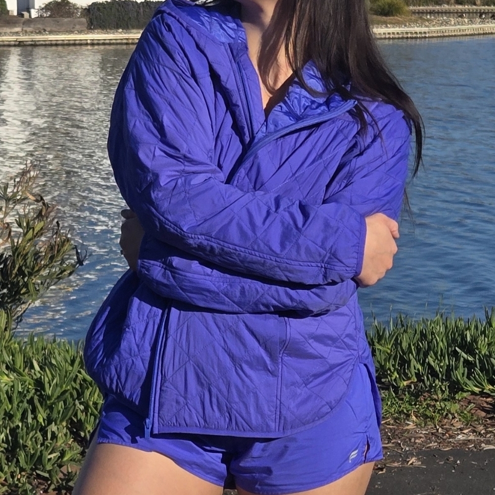 Fabletics Vibrant Purple Puffer Jacket + Shorts Set - Picture 4 of 7